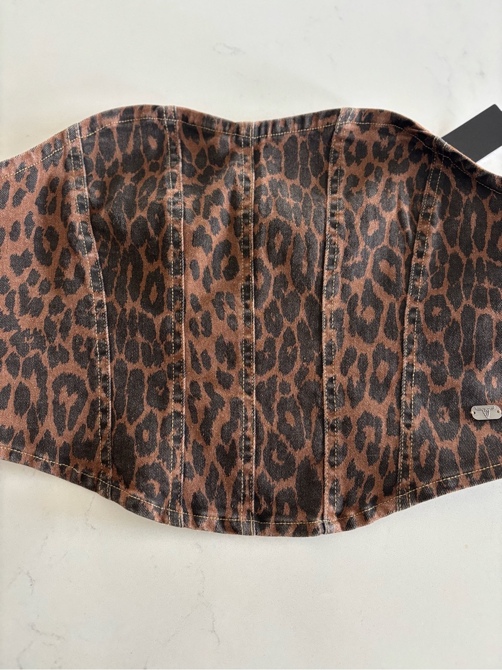 Leopard Print Strapless Corset Top - Brown & Black